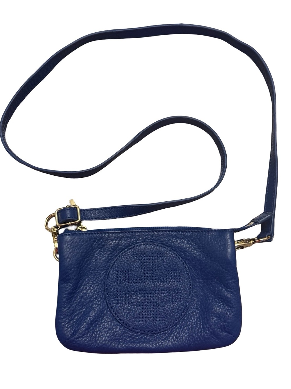 Tory Burch Kipp Small Blue Nile Perforated Logo Leather Crossbody Bag